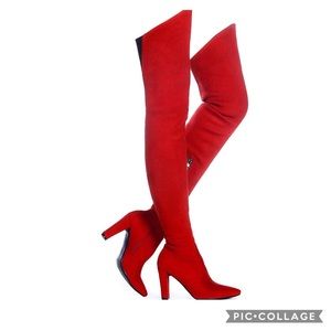 Suede Chunky Heel Thigh High Over The Knee Boots